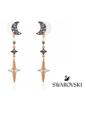 Swarovski Symbolic Pierced Earring Jackets NWT Blue Mixed Metal Moon Star